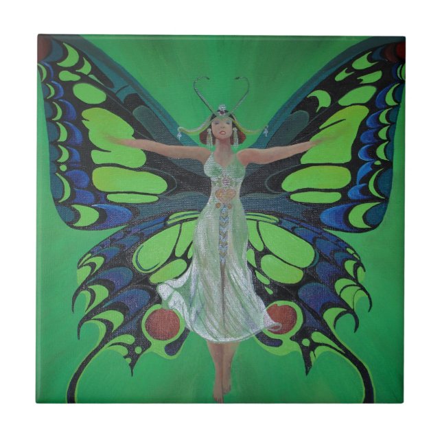 Carreau Jazz Age Showgirl Flapper portant des ailes papill (Devant)