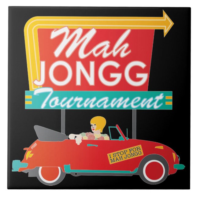 Carreau Je m'arrête pour le panneau rétro Mah Jongg (Devant)