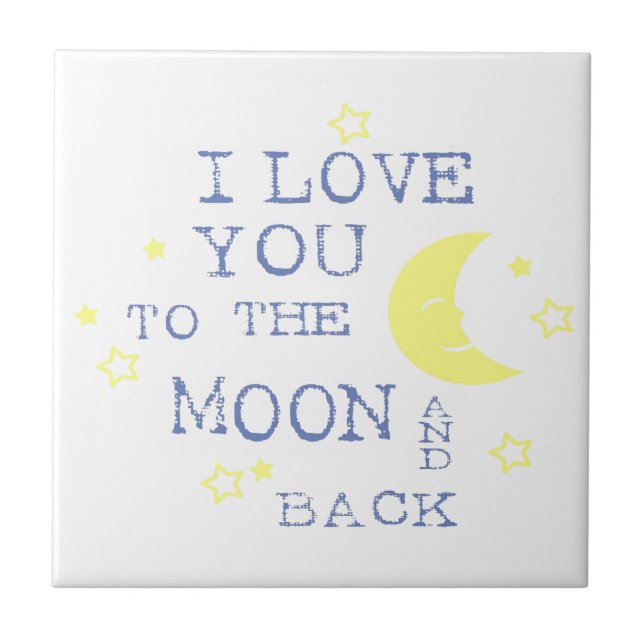 Carreau Je t'aime à la citation de lune et de dos - bleu (Devant)