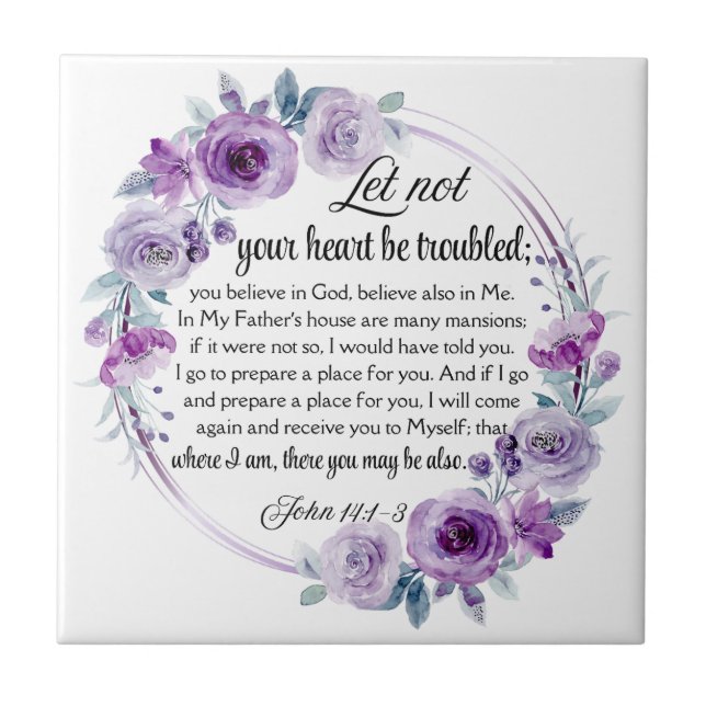 Carreau Jean 14:1-3 Verse de la Bible Floral violet (Devant)