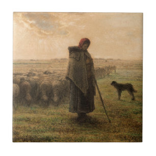 Carreau Jean-Francois Millet - Berger et troupeau 1865