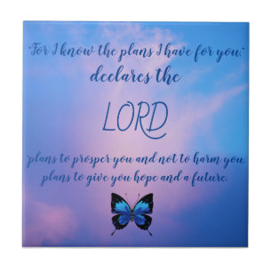 Carreau Jeremiah 29:11 Tuile de céramique de papillon bleu