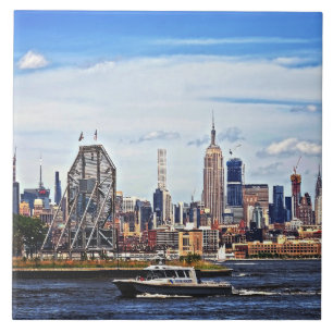 Carreau Jersey City NJ - Bateau de la Police près de l'hor