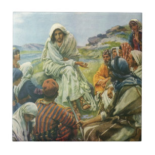 Carreau Jésus Christ Sermon sur le Mont, Religion Vintage