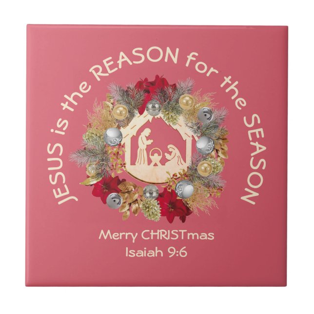 Carreau JÉSUS EST LA RAISON DE Noël Chrétien Rose (Devant)