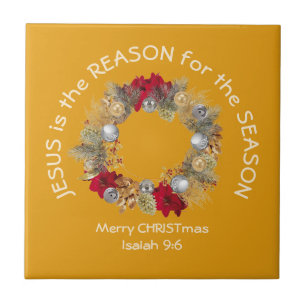 Carreau JÉSUS EST LA RAISON Jaune Christian Christmas Cer