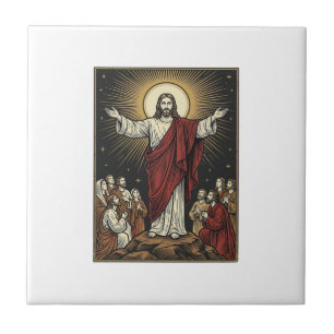 Carreau Jésus vintage gloire radieuse gravure chrétienne D