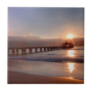 Carreau Jetée de plage au coucher du soleil, Hawaï