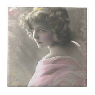 Carreau Jeune fille victorienne vintage en rose