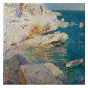 Carreau Joaquin Sorolla-Rocks de Javea et le Bateau Blanc