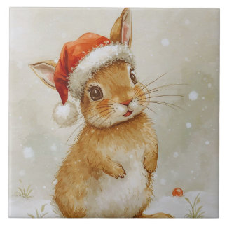 Carreau Joli Bunny de Noël en bois