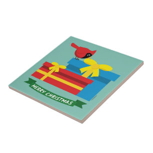 Carreau Joli Cardinal Rouge Ouverture D'Un Cadeau Bleu