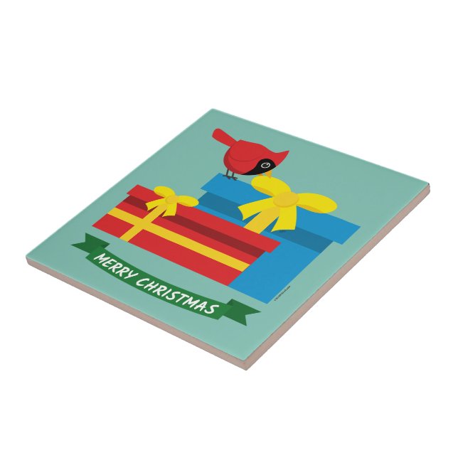 Carreau Joli Cardinal Rouge Ouverture D'Un Cadeau Bleu (Côté)