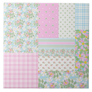 Carreau Joli chien rose bleu Rose Faux Patchwork