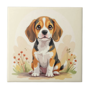 Carreau Joli chiot Beagle tricolore noir, fauve et blanc