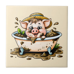Carreau Joli cochon dans une salle de bain bain de boue 