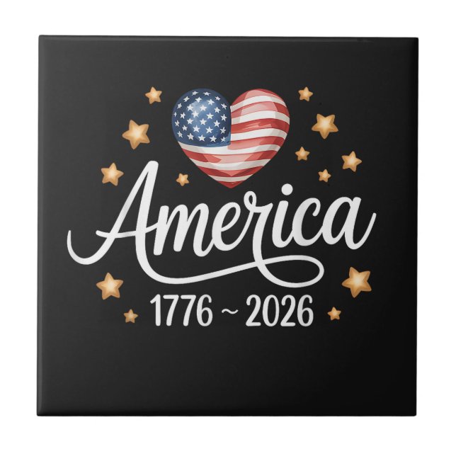 Carreau Joli cœur de drapeau 1776-2026 4 juillet 250e  (Devant)