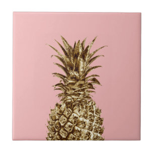 Carreau Joli élégant or girly & ananas rose pastel