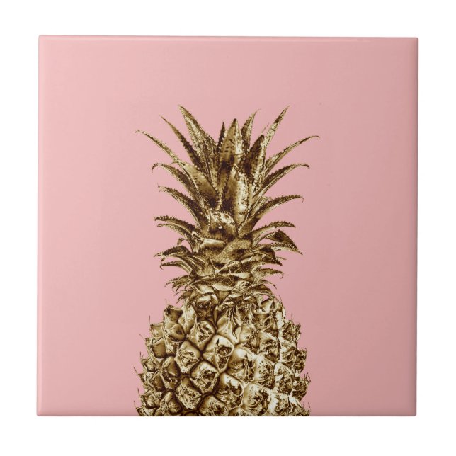 Carreau Joli élégant or girly & ananas rose pastel (Devant)