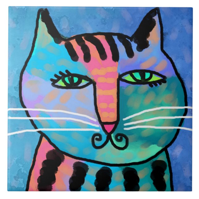 Carreau Joli garçon Abstrait peinture de chat (Devant)