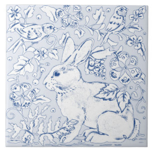 Carreau Joli Lapin Bleu Lapin Oiseau Flore Visages Gauche