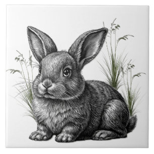 Carreau Joli lapin gris parmi les herbes