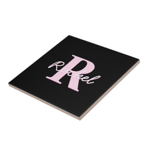 Carreau Joli monogramme personnalisable   Rose clair et no