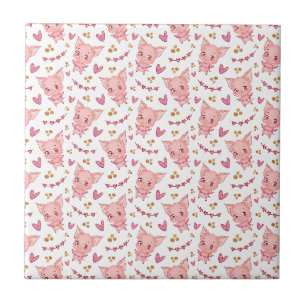 Carreau Joli Motif De Cochon Avec Coeurs