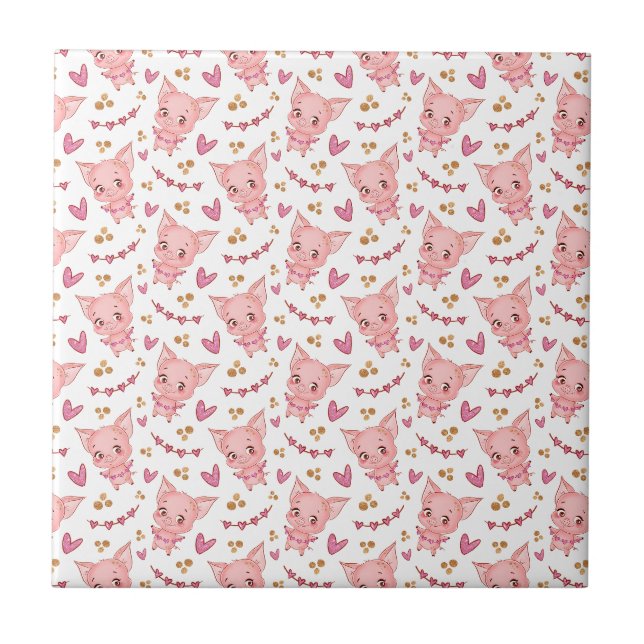 Carreau Joli Motif De Cochon Avec Coeurs (Devant)