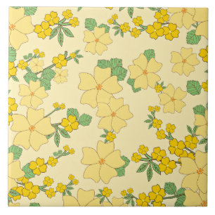 Carreau Joli motif floral jaune pastel,