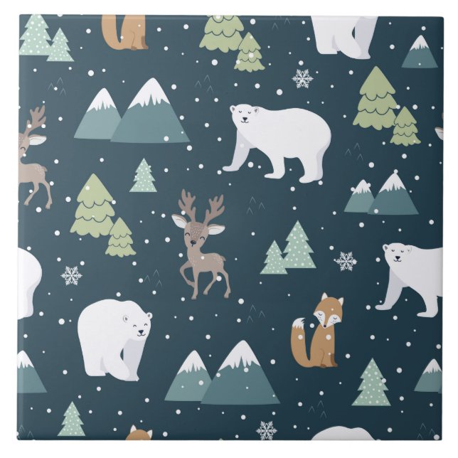Carreau Joli Noël Animaux d'hiver Motif rustique (Devant)