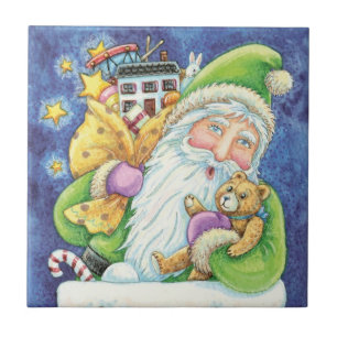Carreau Joli Noël, Père Noël dans la cheminée avec des jou