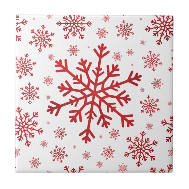 Carreau Joli Noël rouge Flammes de neige sur le Blanc d'hi (Devant)