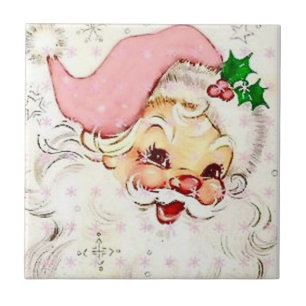 Carreau Joli Père Noël de Noël avec Casquette rose