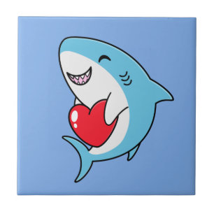 Carreau Joli requin bleu tenant un coeur rouge