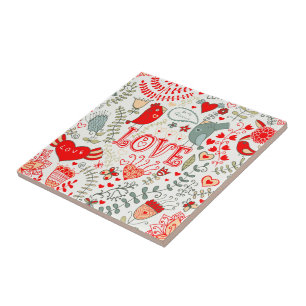 Carreau Joli Retro Floral Illustration Valentines Design