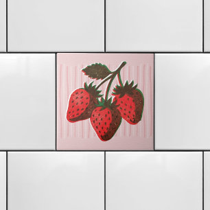 Carreau Joli Risographe Rose 3 Fraises & Rayures 