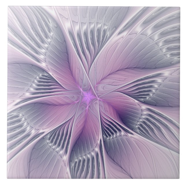Carreau Joli rose Fleur Moderne Abstrait Fractal Art (Devant)