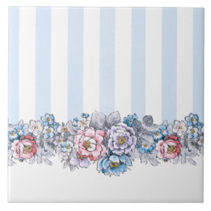 Carreau Joli rose, violet et bleu Fleurs et bandes