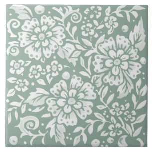 Carreau Joli Sage Vert Blanc Floral Design