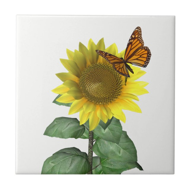Carreau Joli tournesol jaune et papillon orange (Devant)