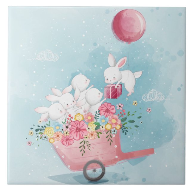 Carreau Jolie aquarelle Bunnies Carrelage céramique (Devant)