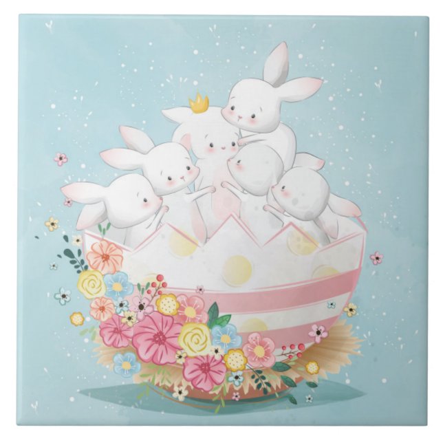 Carreau Jolie aquarelle Bunnies Carrelage céramique (Devant)