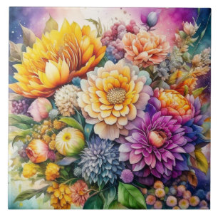 Carreau Jolie aquarelle colorée Ai Fleurs d'Art