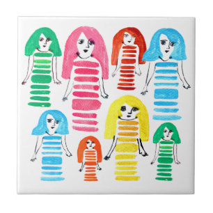 Carreau Jolie aquarelle filles art moderne funky