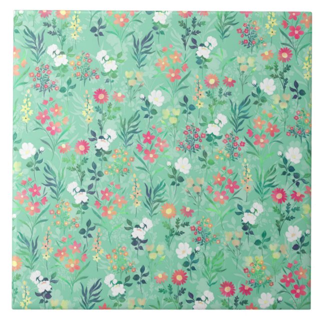Carreau Jolie aquarelle Floral Botanique Vert Motif (Devant)