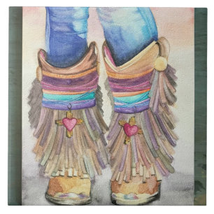 Carreau Jolie Boots Sud-Ouest Cowgirl Wall Tile Trivet