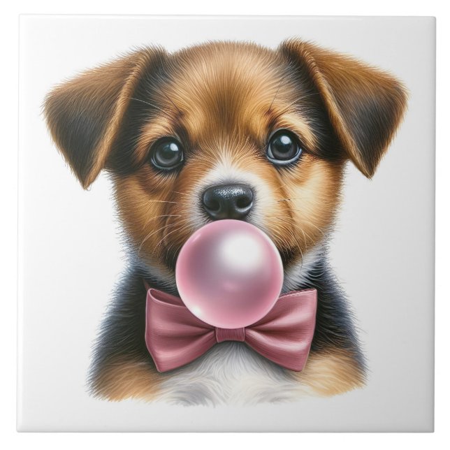 Carreau Jolie Brown chiot rose Cravate de la boule souffla (Devant)