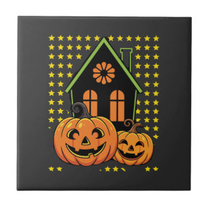 Carreau Jolie citrouille d'Halloween maison hantée étoile