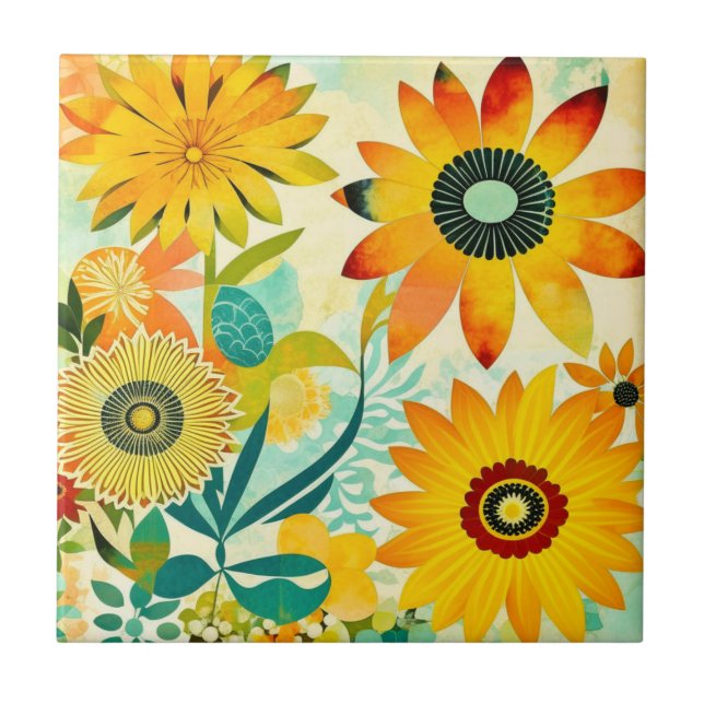 Carreau Jolie folk Art Fleurs Jaunes (Devant)